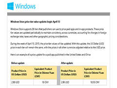 微软Windows Store应用价格根据汇率不同程度进行调整