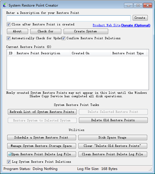 Restore Point Creator(还原点创建工具) V1.44 绿色版