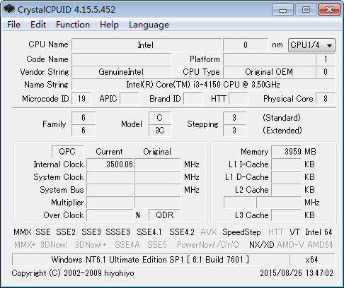 CrystalCPUID(CPU检测超频工具) V4.15.5.452 绿色版