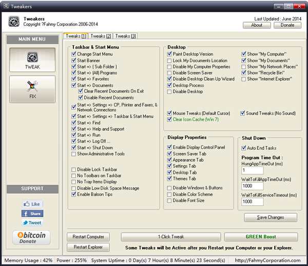 Tweakers(优化调整系统设置) V2014.6 绿色版