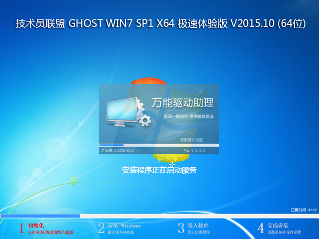 技术员联盟 GHOST WIN7 SP1 X64 极速体验版 V2015.10 (64位)