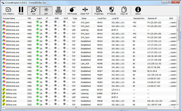 CrowdInspect(电脑网络安全监测) V1.0.0.1 绿色版