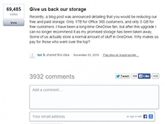 OneDrive服务缩水，UserVoice一片不满