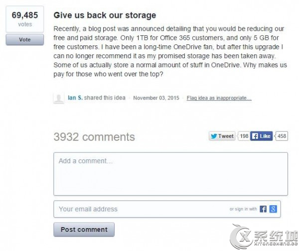 OneDrive服务缩水，UserVoice一片不满