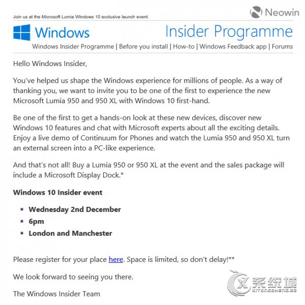 Insider成员收到邀请函 参加Lumia旗舰发布会