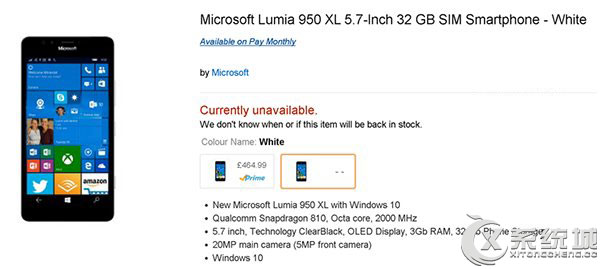 微软Lumia950/XL手机备货不足 白色版已售罄