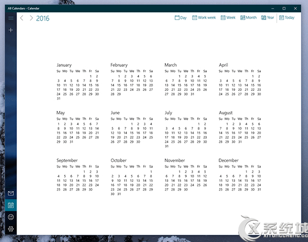 Win10 RS1 11099《日历》应用新增全年视图模式