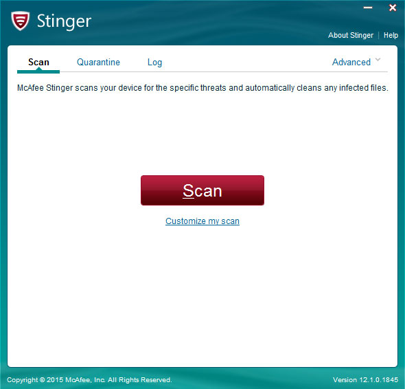 McAfee AVERT Stinger(病毒专杀工具) V12.1.0.1845 绿色版