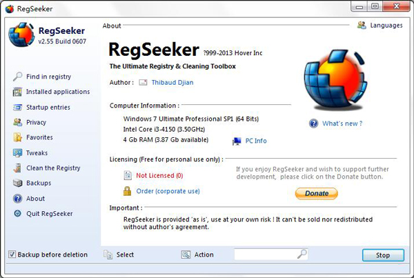 RegSeeker(注册表清理优化工具) V2.55.0607 中文版