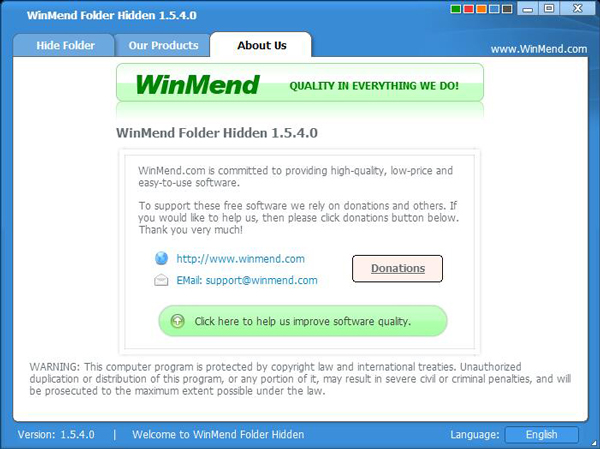 WinMend Folder Hidden(文件隐藏软件) V1.5.4.0