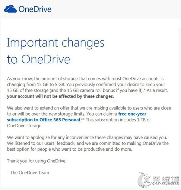 OneDrive空间缩水，微软宣布Office 365可免费使用一年