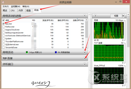 Win8系统利用资源监视器查看QQ好友IP地址的方法