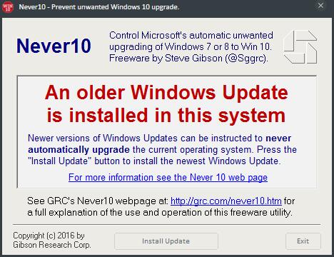 Never10(禁止Win10升级) V1.0 绿色版