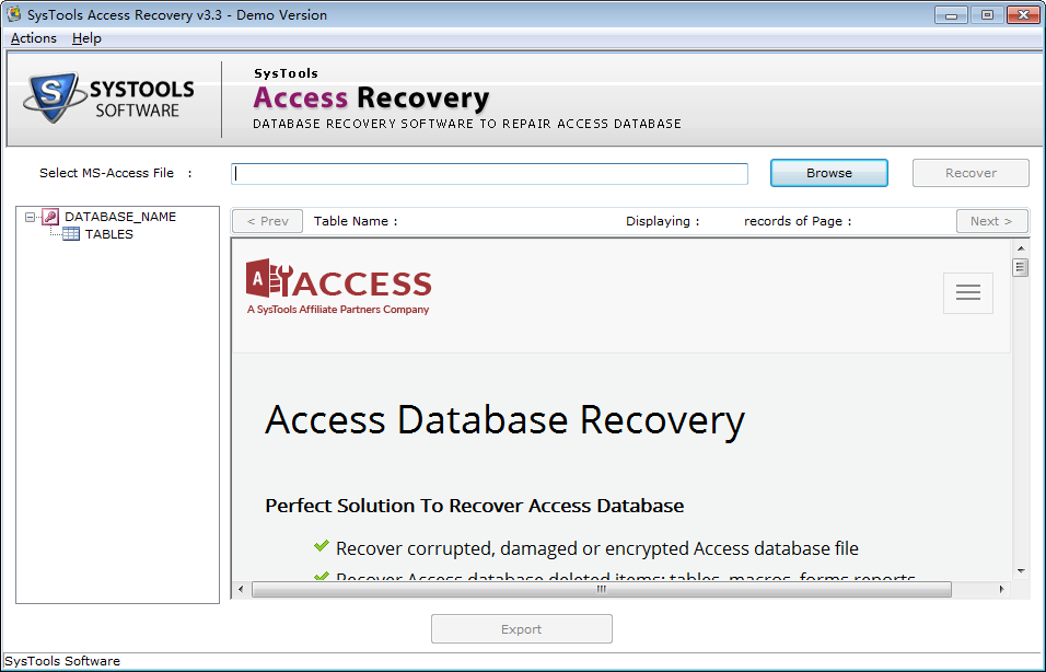 SysTools Access recovery(Access数据库恢复软件)